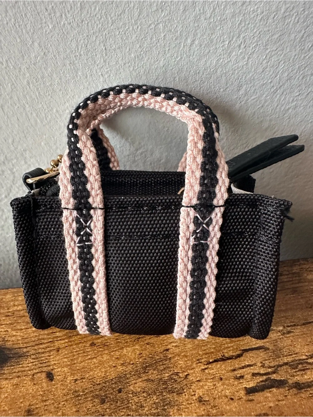 Juicy Couture Black and Pink Mini Tote Bag Charm Keychain w/ J Embroidered NWOT